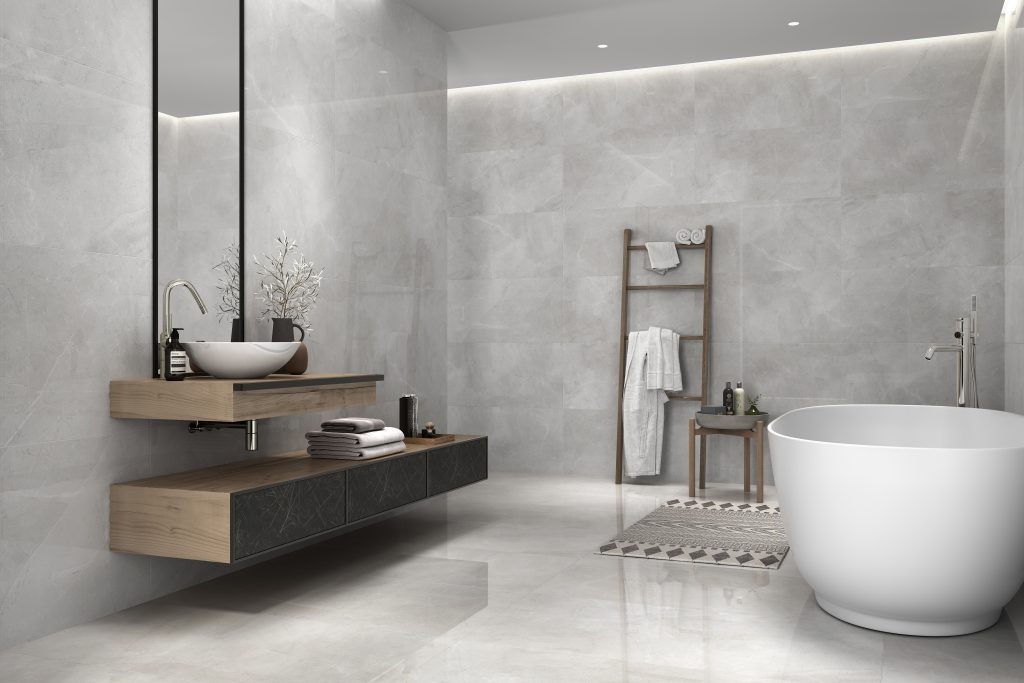 Large format grey marble tile