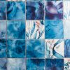 Blue patterned tiles with a floral print
