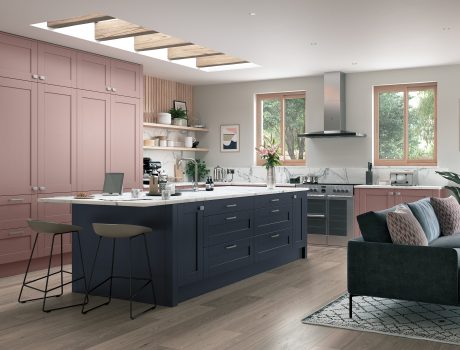 blue and pink kitchen