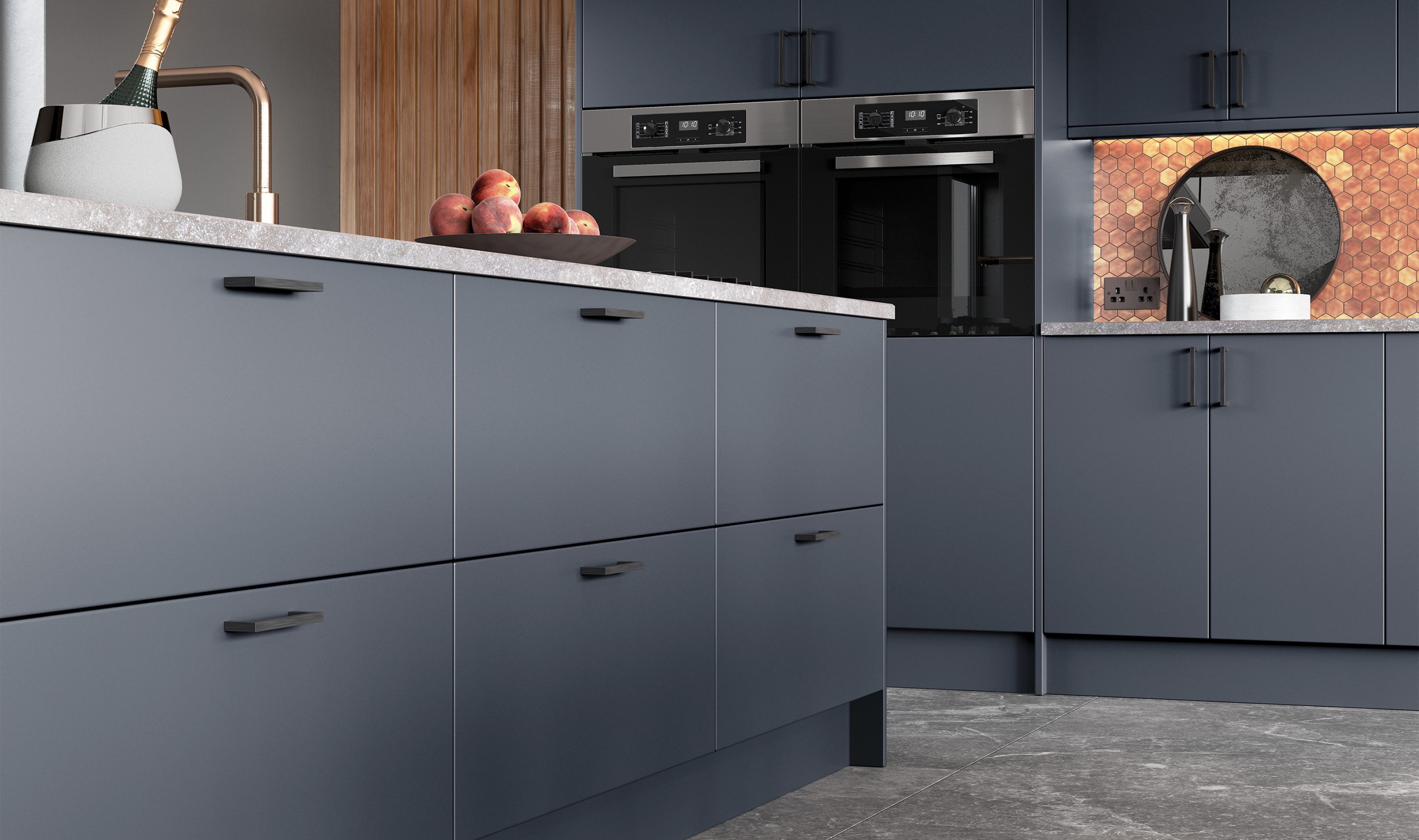 stylish slate blue modern kitchen