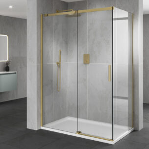 GE034 – Lune Sliding Door – Brushed Brass – With Side Panel