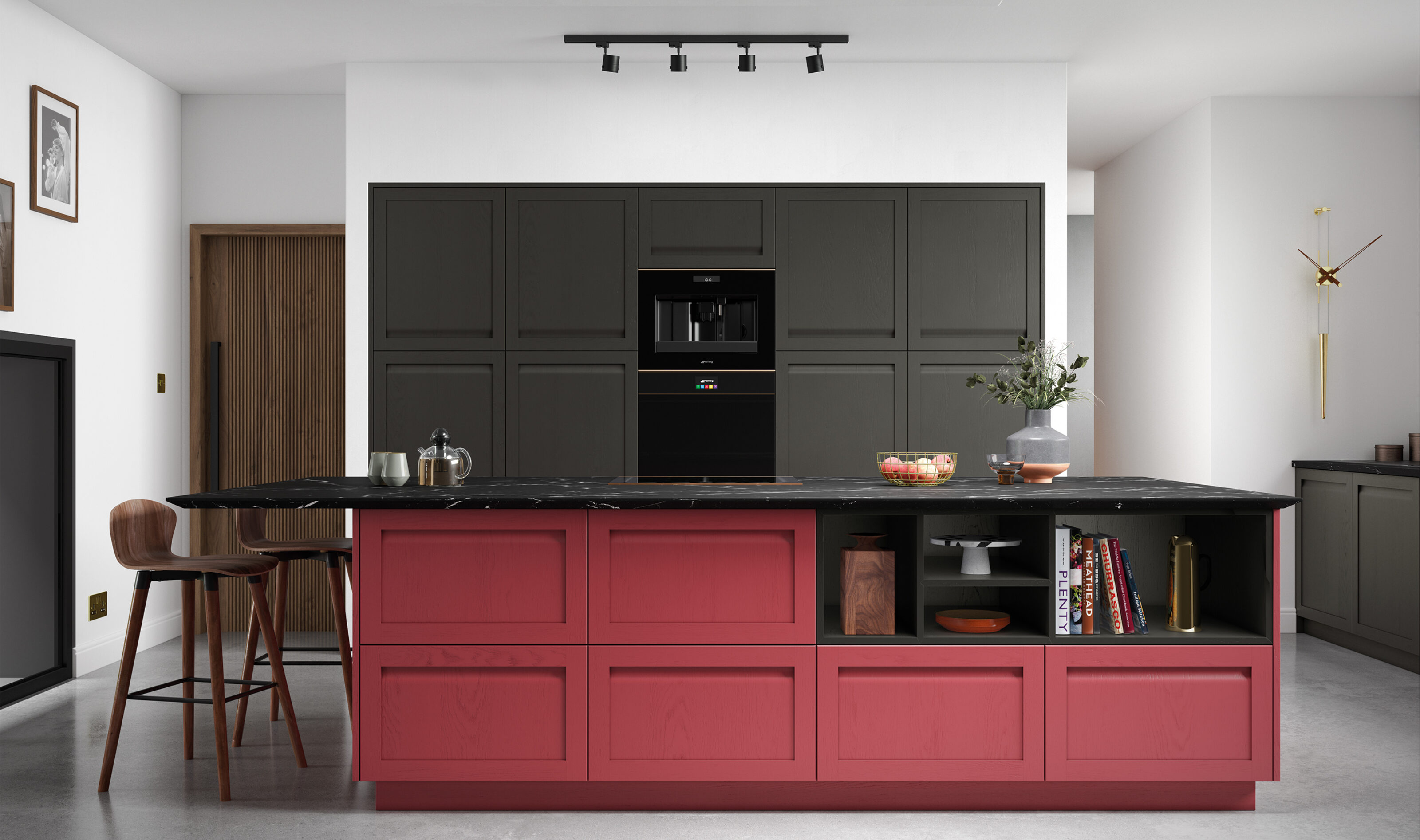 red and grey modern kitchen