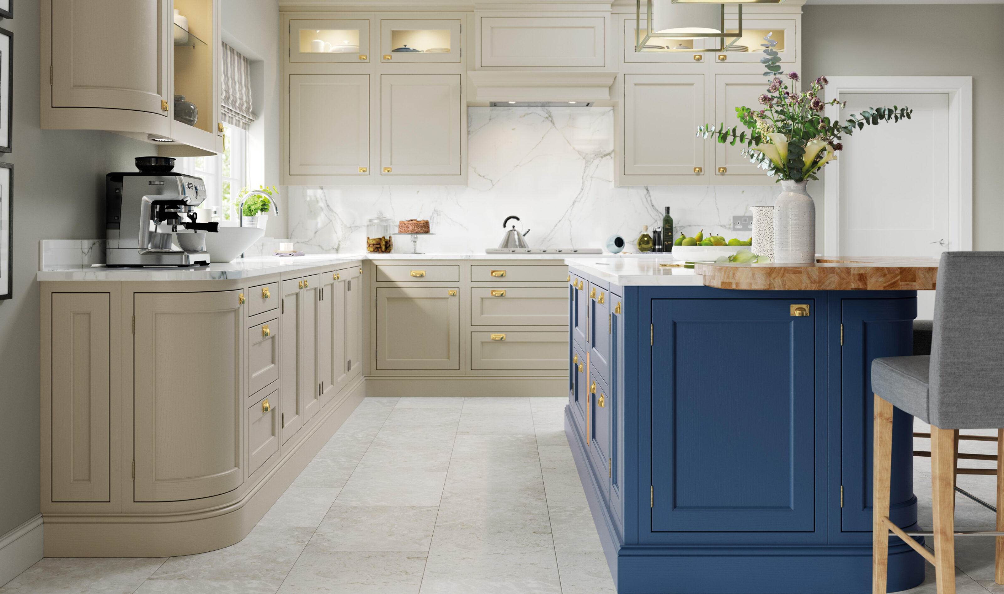 Belgravia in parisian blue and stone inframe kitchen door