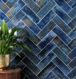Dark blue herringbone tiles