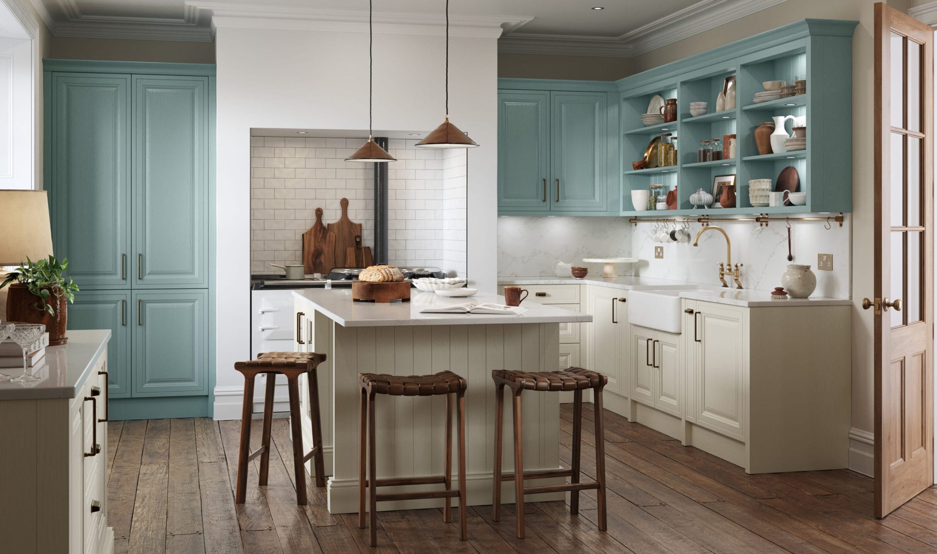jacobsen taupe grey light teal kitchen with inframe effect doors
