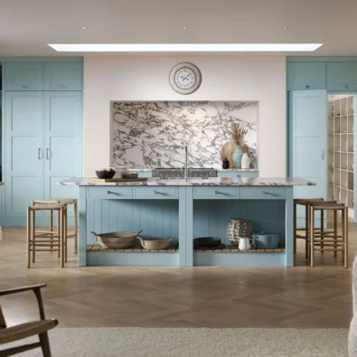 blue kitchen nickel handles
