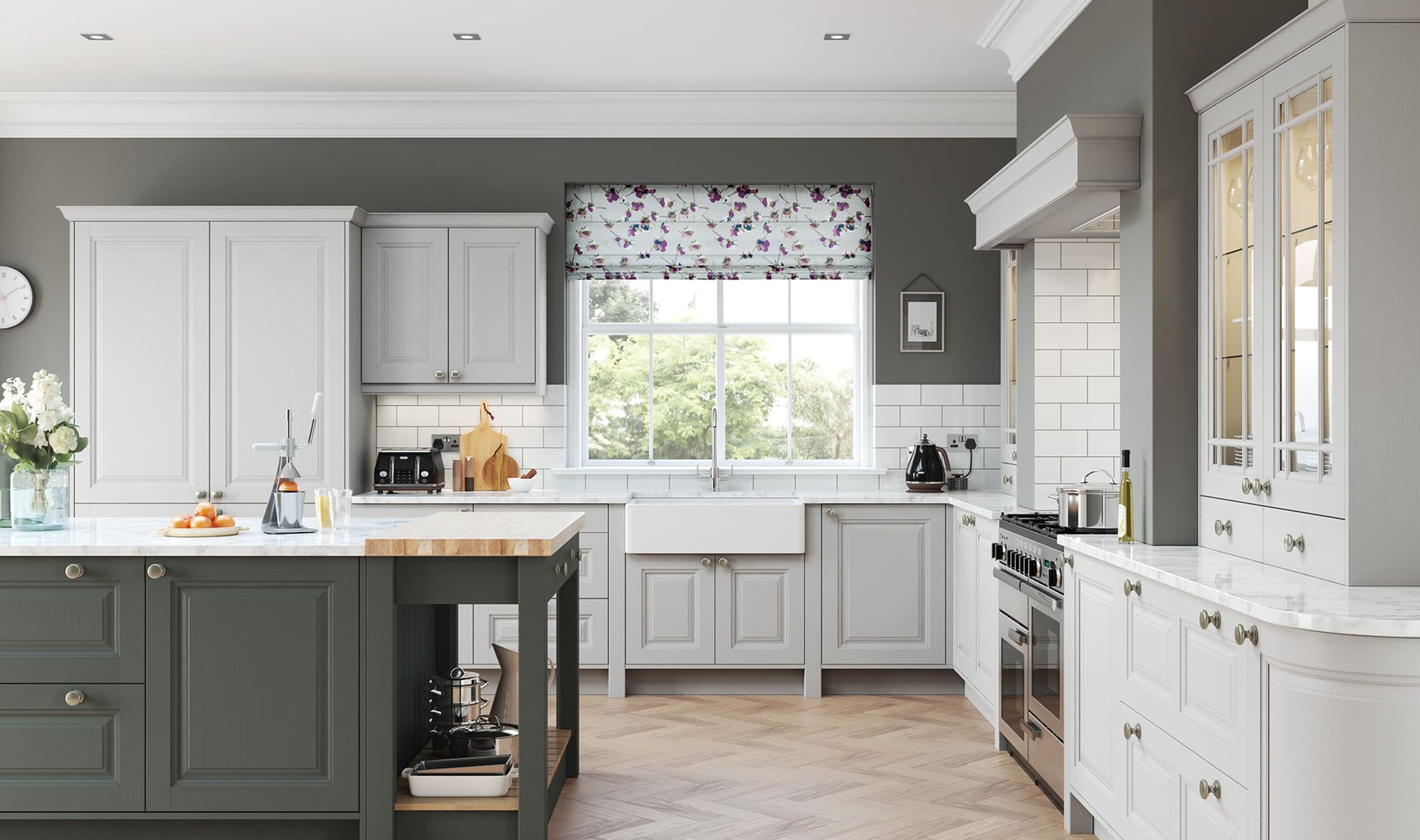 raised panel kitchen door in a gun metal grey kitchen