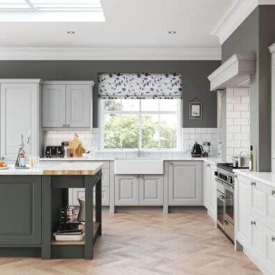 raised panel kitchen door in a gun metal grey kitchen