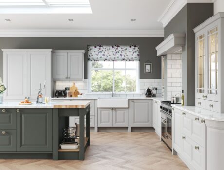 raised panel kitchen door in a gun metal grey kitchen