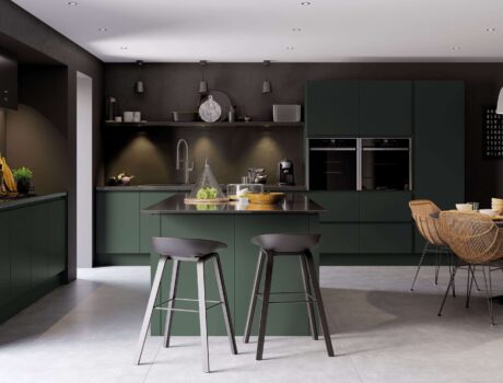 j pull kitchen door in a deep forest green kitchen