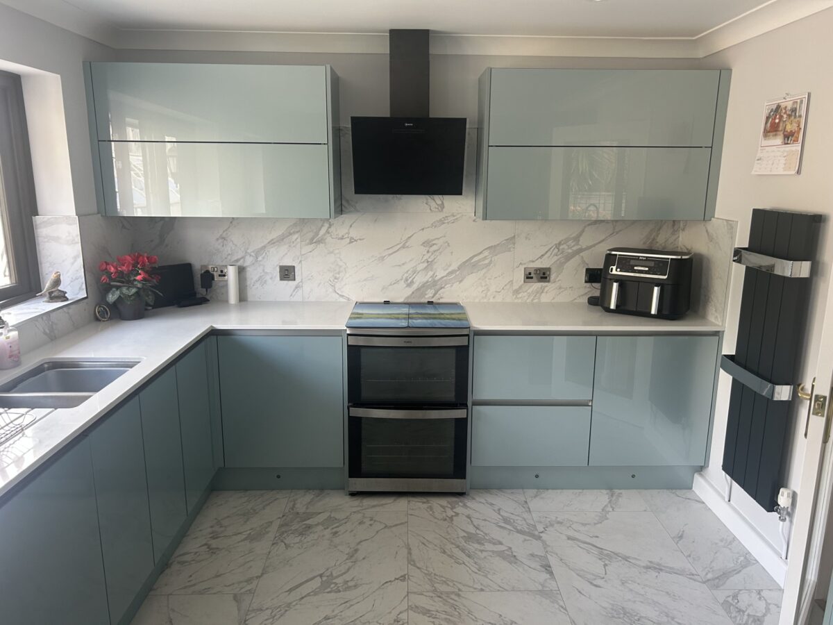 stylish metallic blue kitchen