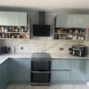 metallic blue kitchen cupboards