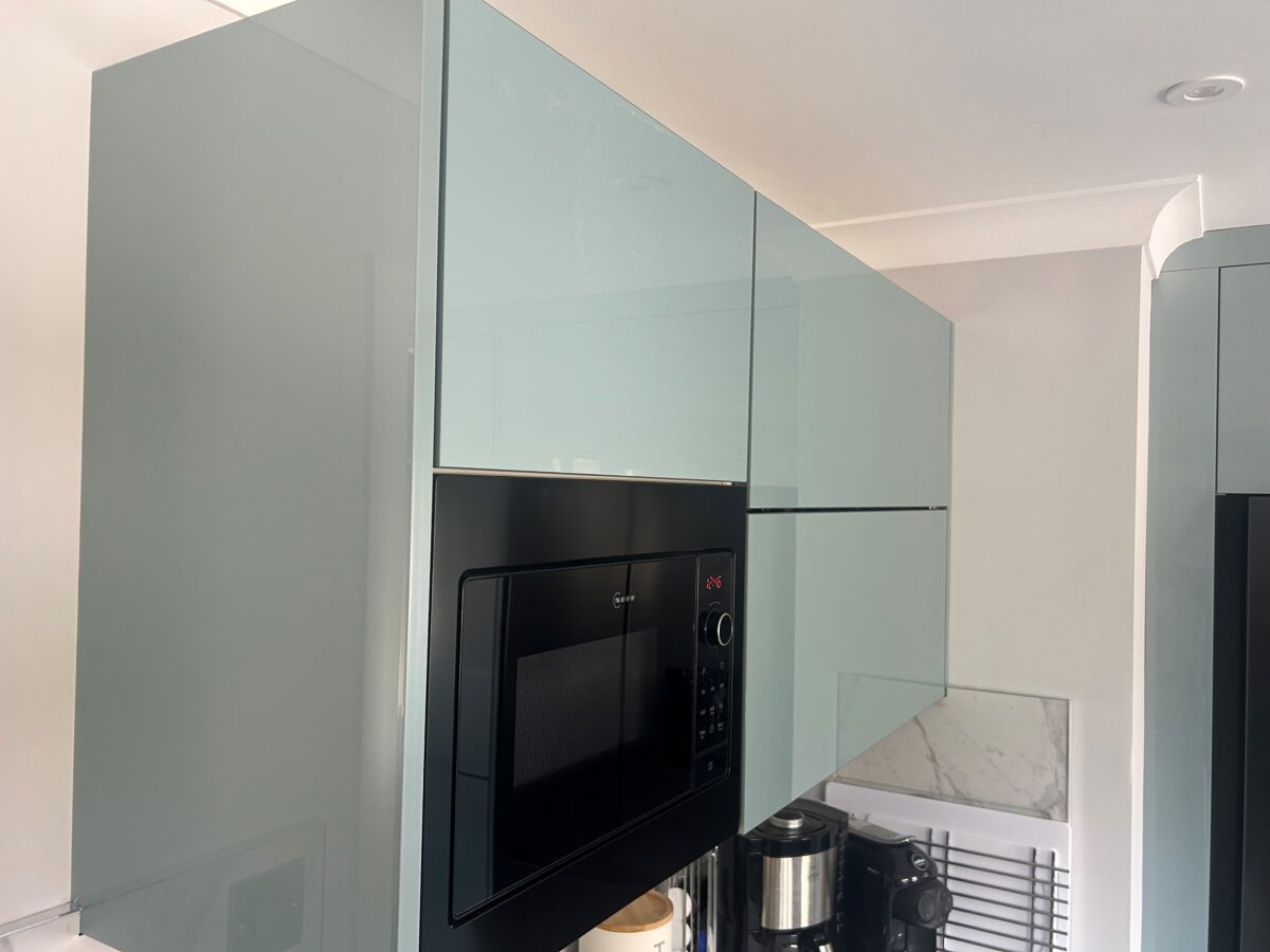 metallic blue kitchen