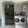 metallic blue kitchen laundry area