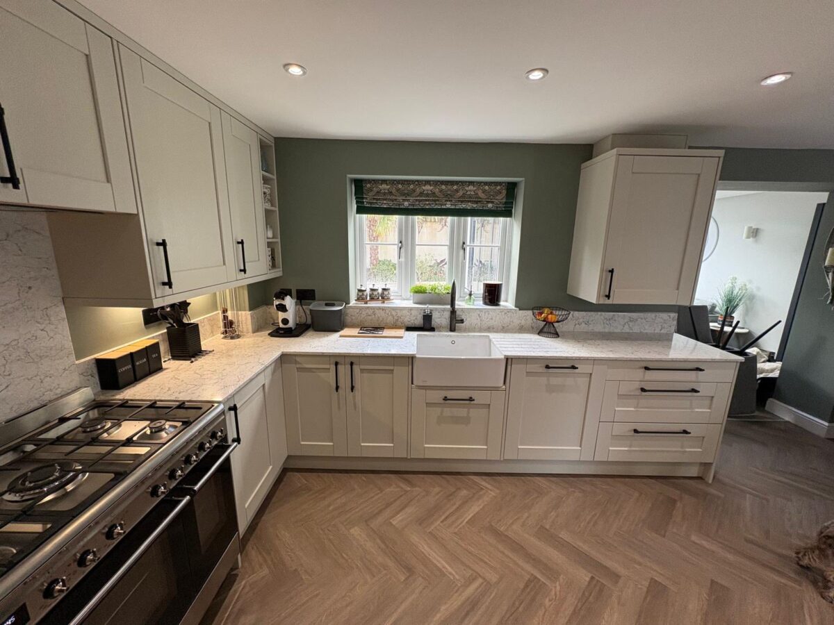 modern shaker kitchen in mussel colour
