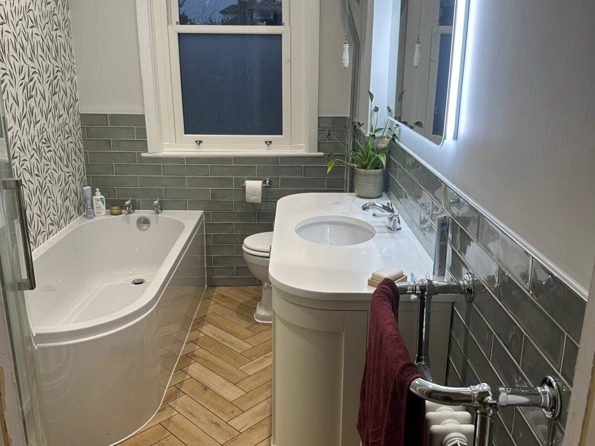 Traditional Bathroom with Willow Tiles and Mont Blanc Sage