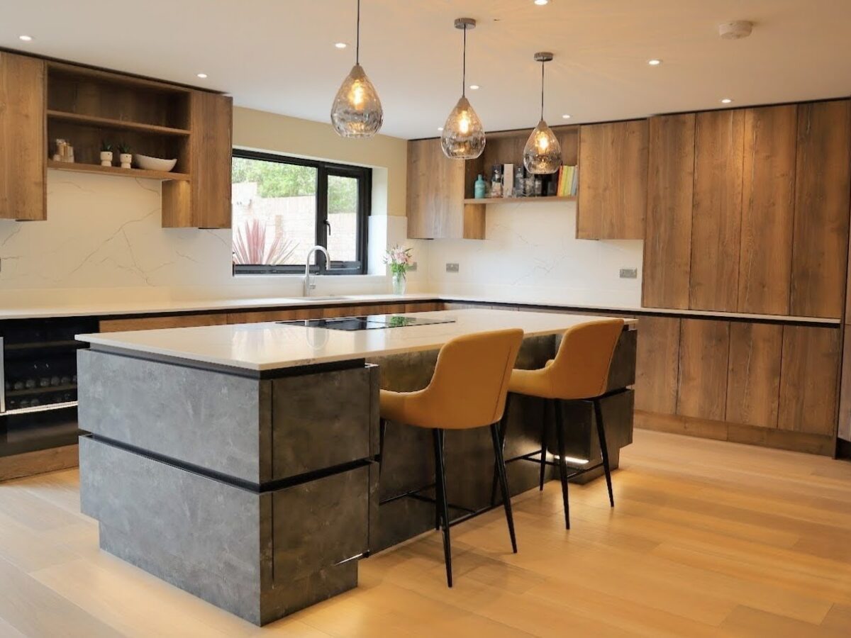 new image modern kitchen oak and quartz