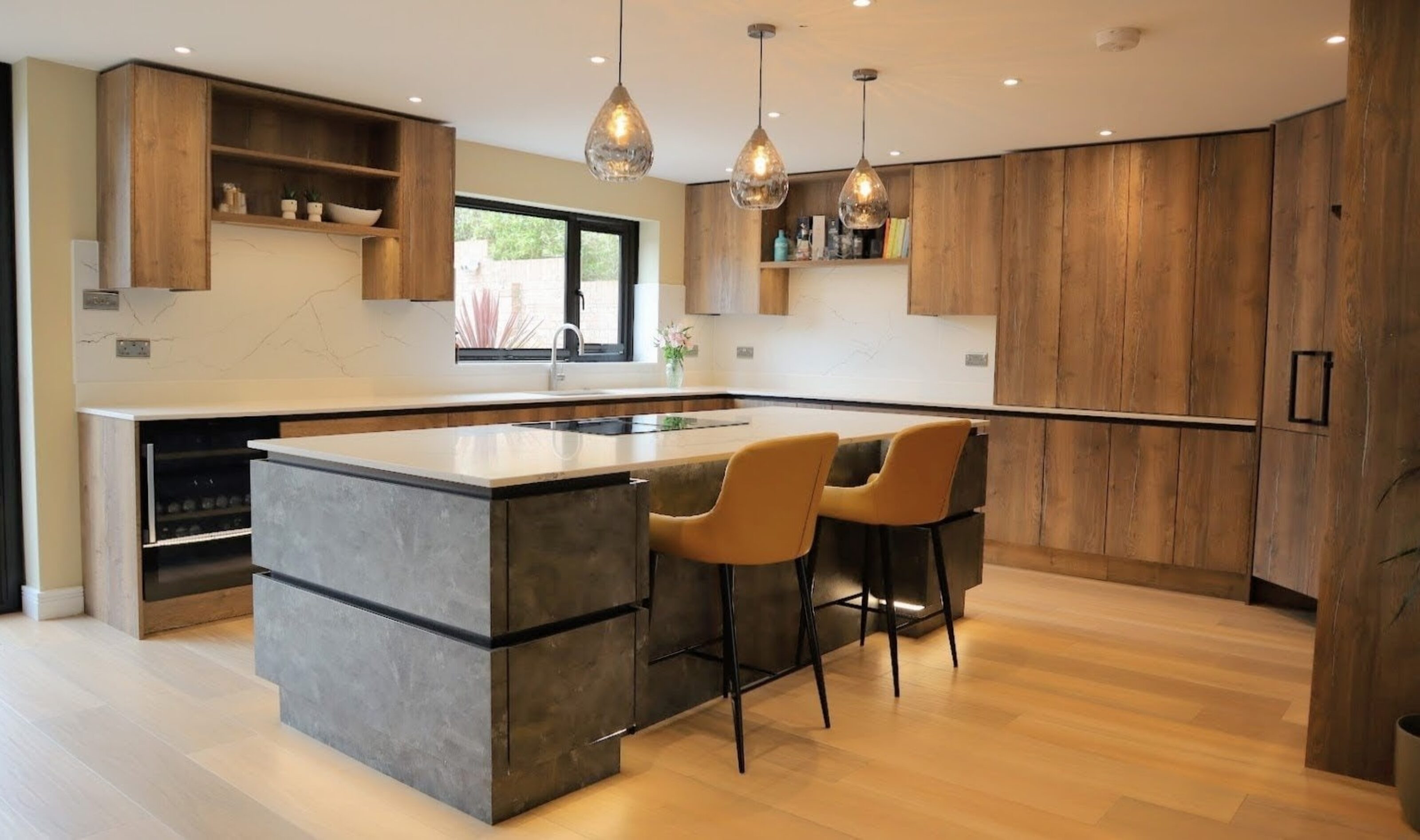 new image modern kitchen oak and quartz