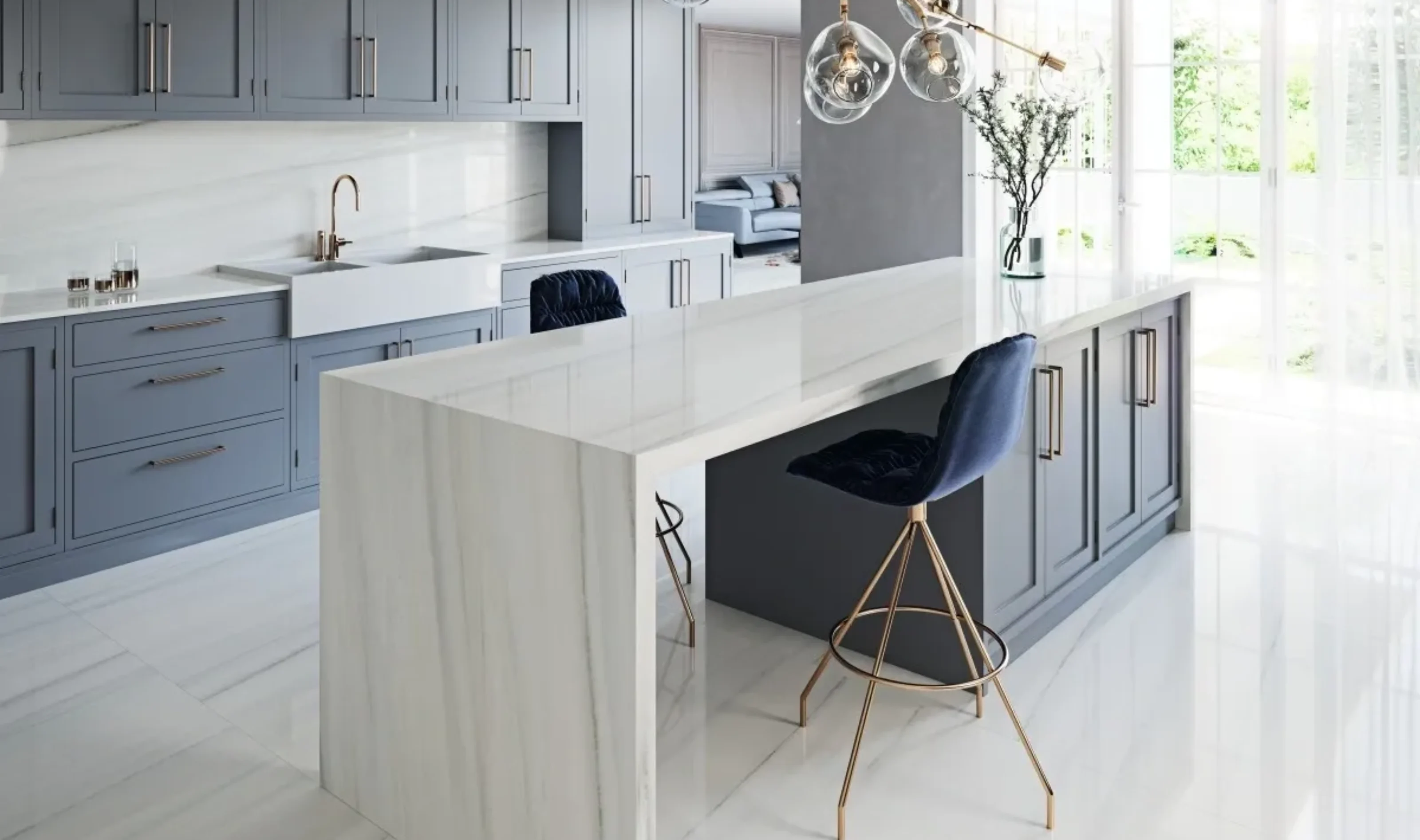 coverlam worktop in blue kitchen