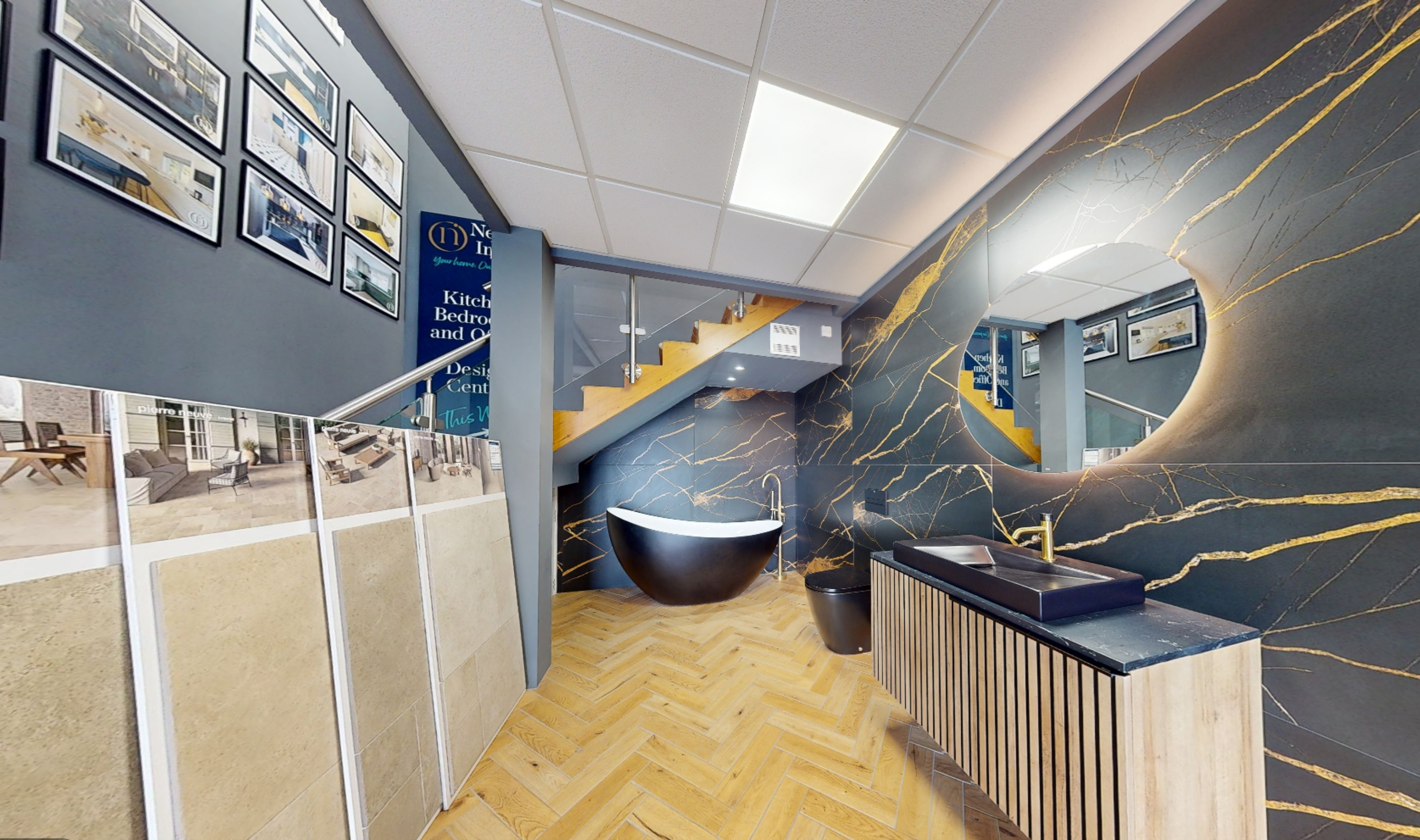 black and gold bathroom display