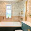 botanical bathroom with patterned tiles