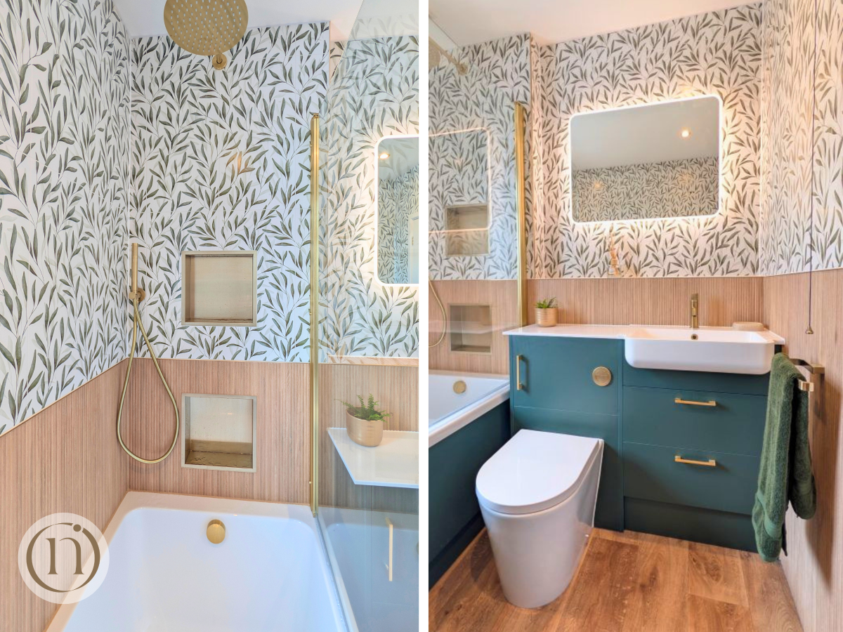 modern bathroom with botanical tile