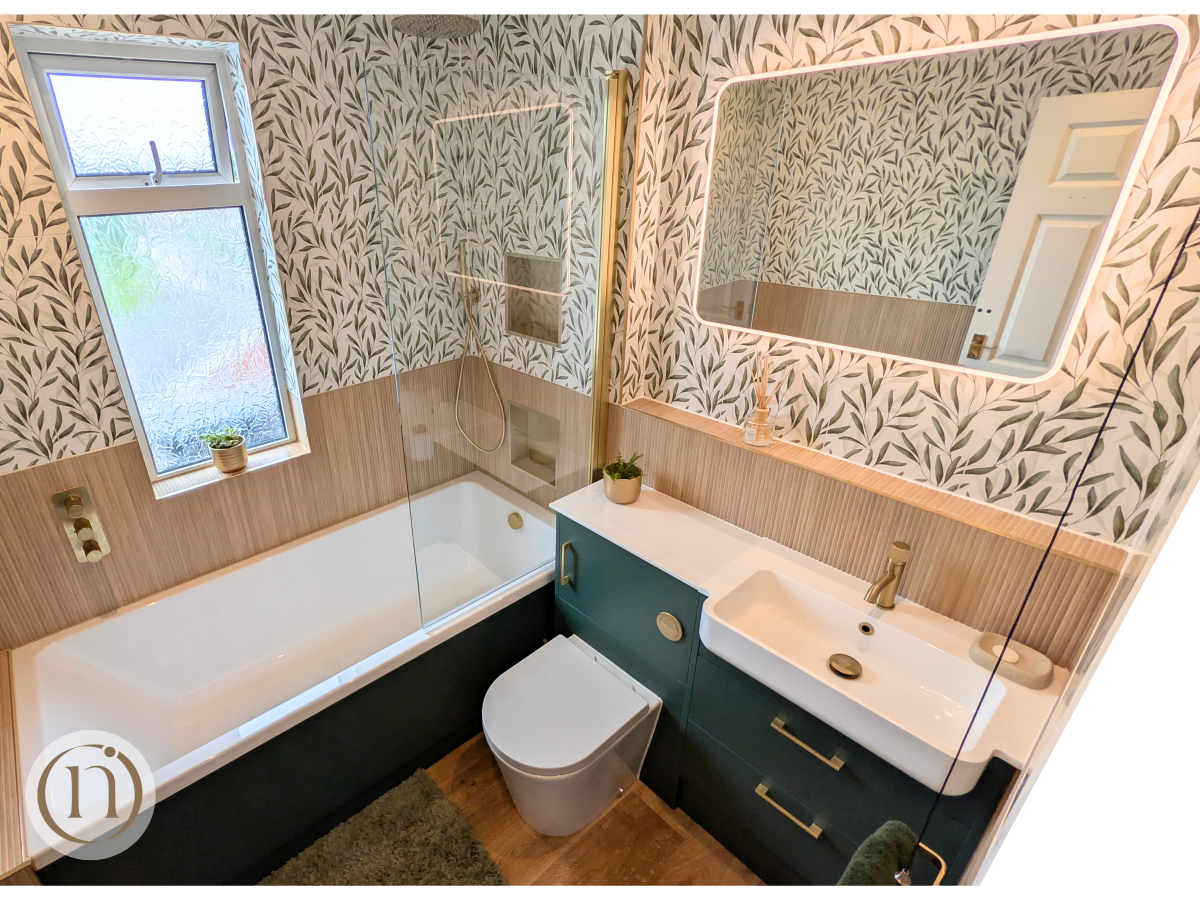 botanical tile with wood effect tile