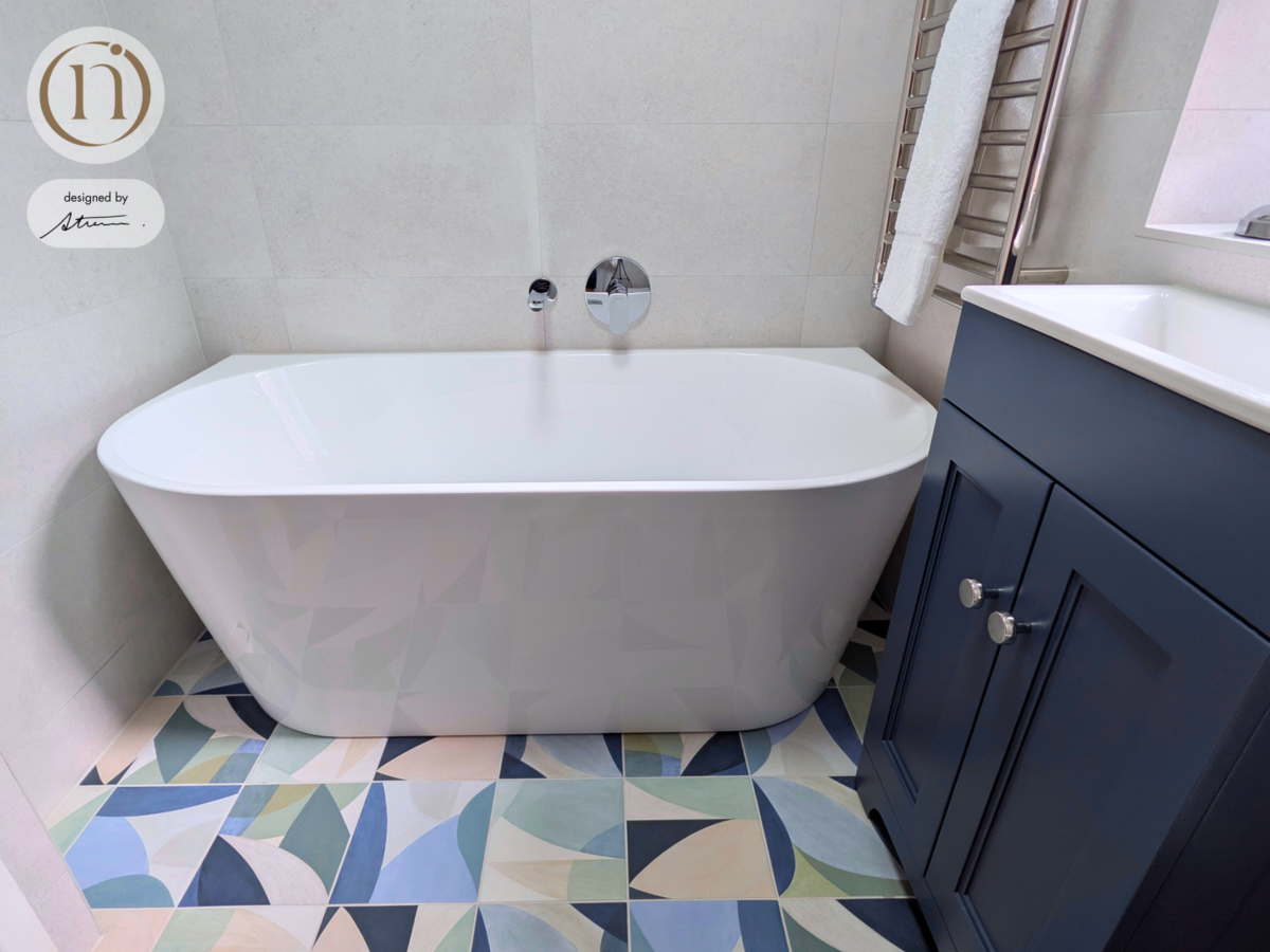 freestanding bath in cottage bathroom