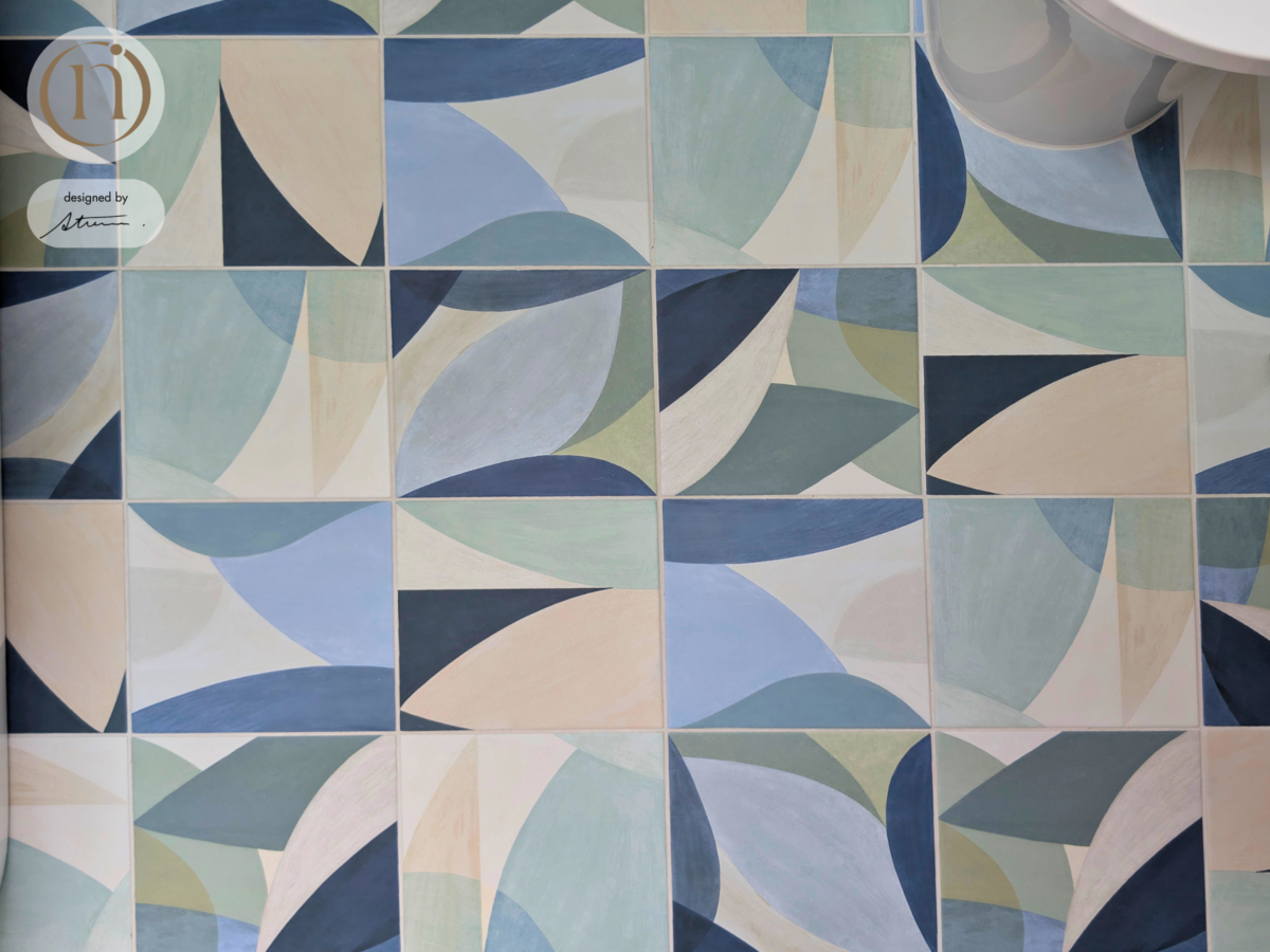 geometric blue coastal floor tiles