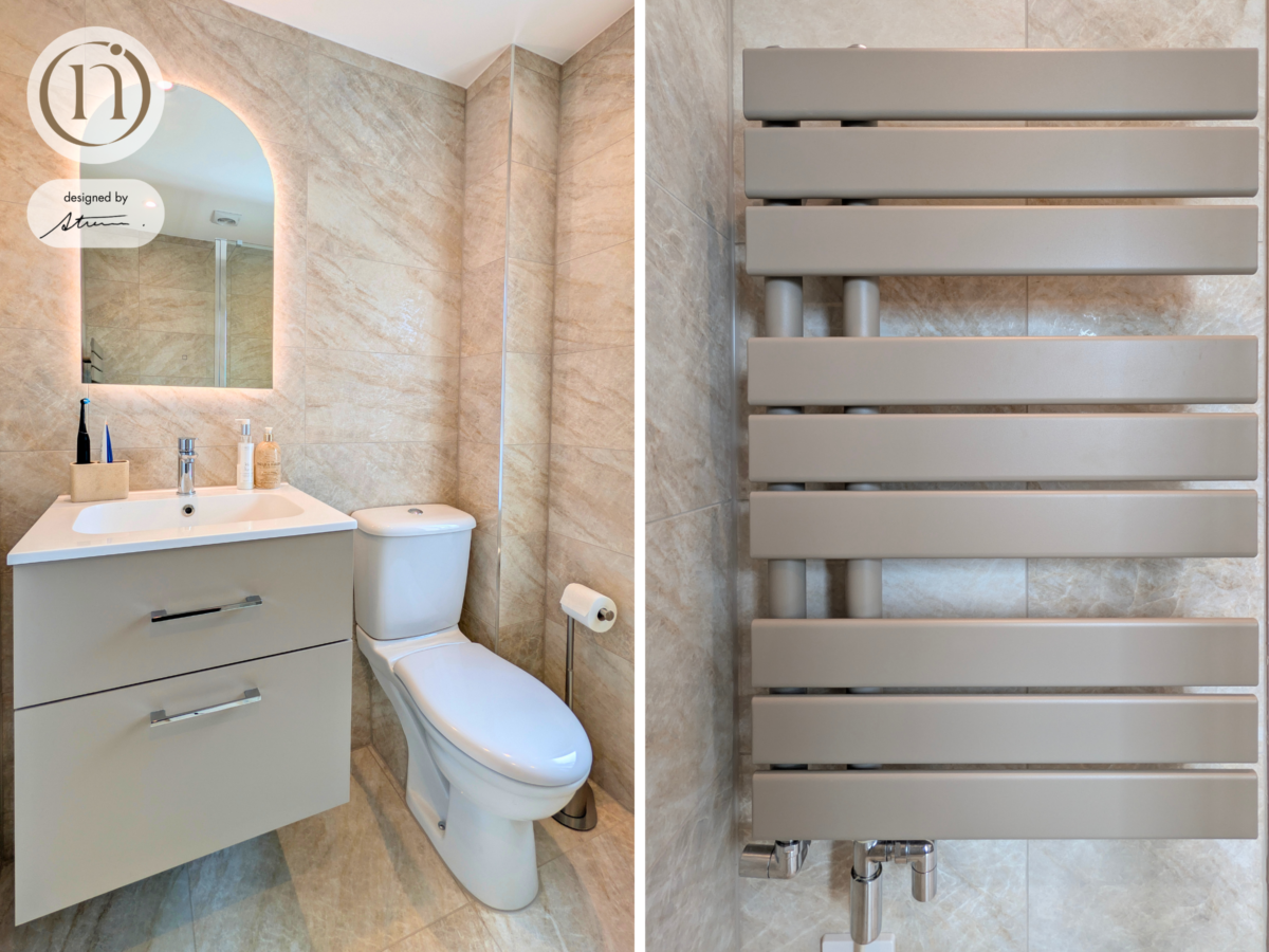 neutral bathroom design with natural colour vanity